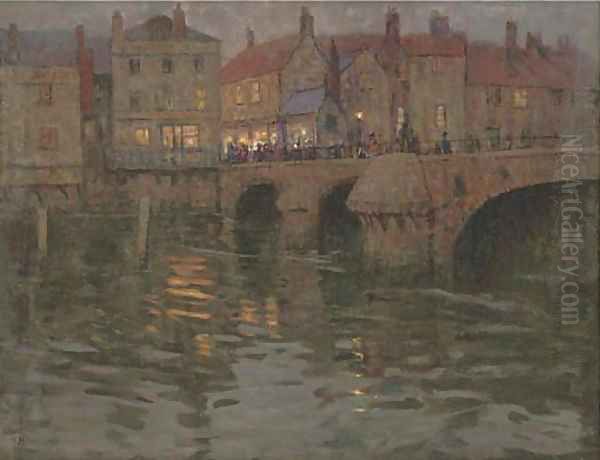 The town bridge, on a summer's evening Oil Painting by Charles Herbert Eastlake