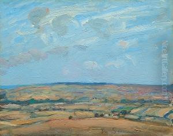 Rural Landscape With Sea Beyond Oil Painting by Mark Senior