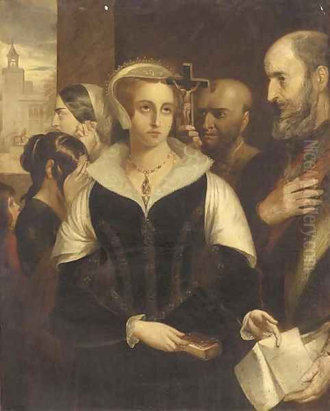 Mary Queen of Scots accepting her death warrant at Fotheringay Castle Oil Painting by Alfred Elmore