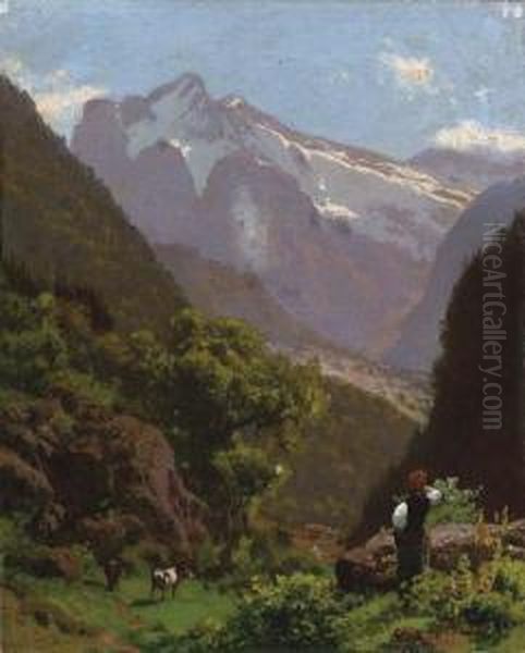 Valle Inferiore Di Gundelwald, Effetto Di Mattino Oil Painting by Pietro Senno