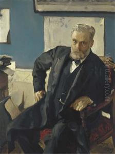 Portrait Of Emmanuel Nobel (1859-1932) Oil Painting by Valentin Aleksandrovich Serov