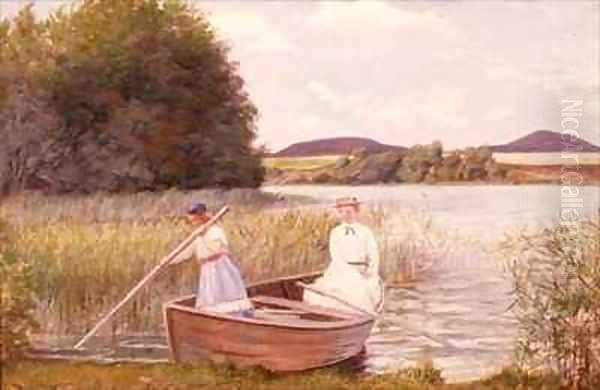 The Artists Wife and Daughter in a Rowing Boat Oil Painting by Jens Jensen Egebjerg