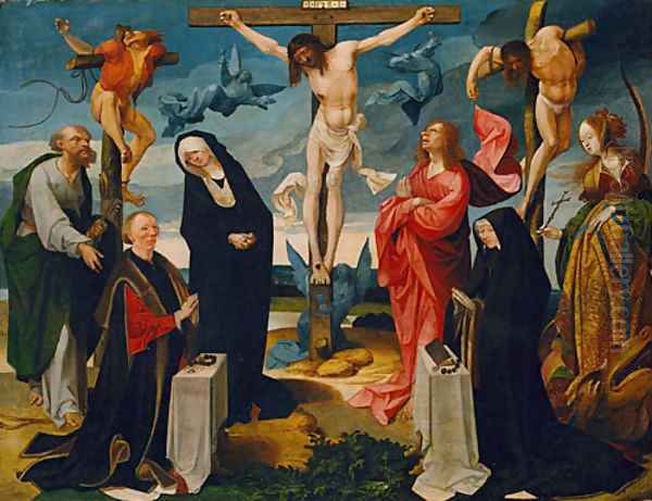 The Crucifixion with Donors and Saints Peter and Margaret ca 1525 Oil Painting by Cornelis Engelbrechtsen