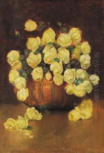 Rose Gialle Oil Painting by Luigi Serralunga