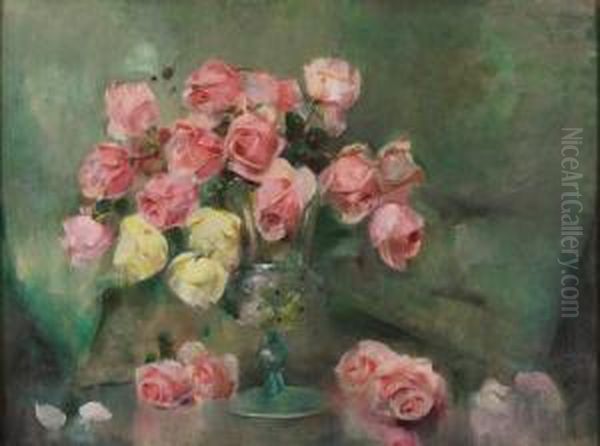 Rose Rosa E Rose Tea Oil Painting by Luigi Serralunga