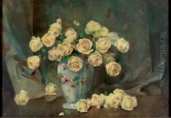 Rose Tee Oil Painting by Luigi Serralunga