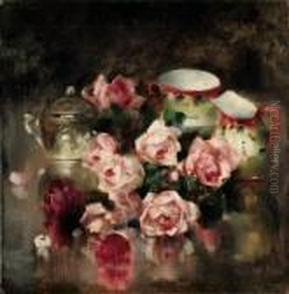 Natura Morta Con Rose Oil Painting by Luigi Serralunga