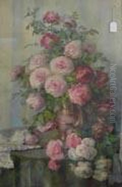 Vaso Di Rose Oil Painting by Luigi Serralunga