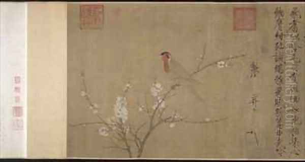 Five coloured Parakeet on a Blossoming Apricot Tree Oil Painting by Huizong Emperor