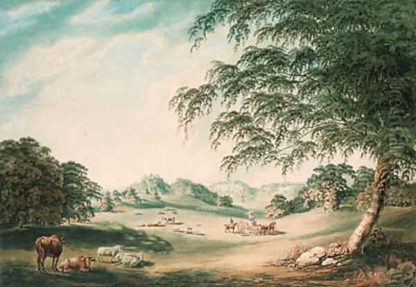 A view in the park at Hawkstone, the seat of Sir Richard Hill, Bt., Shropshire Oil Painting by John Emes