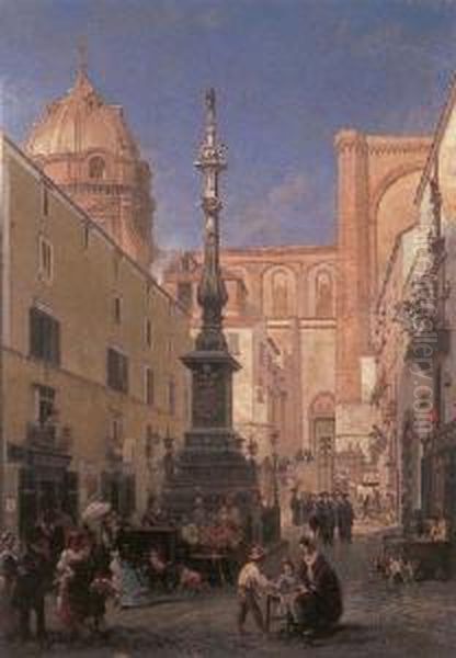 A Day At The Market, Naples Oil Painting by Giovanni Serritelli