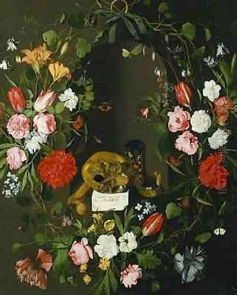 Vanitas Still Life with Flowers Oil Painting by J.H. Elers