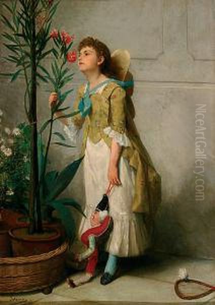 Jonge Dame Met Nar. Oil Painting by Auguste Serrure