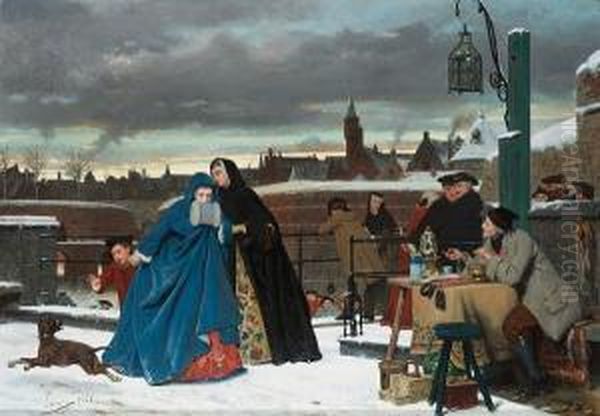 A Winter Outing Oil Painting by Auguste Serrure