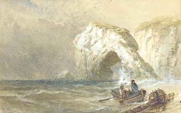 Salvaging the wreck, one off Durdle Dor Oil Painting by Edwin Ellis