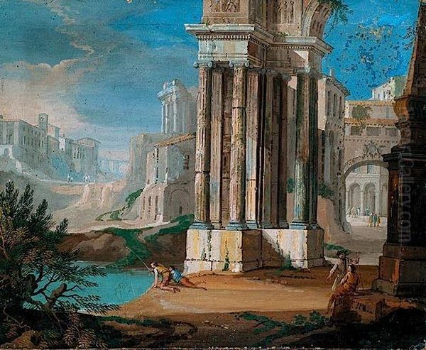 Caprice Architectural Oil Painting by Giovanni Niccolo Servandoni