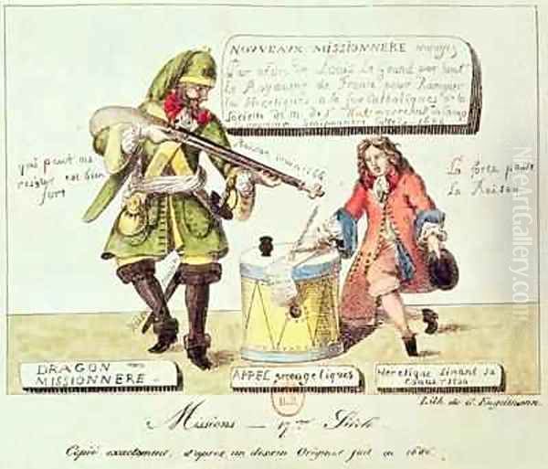 Missions of the 17th Century The Missionary Dragoon forcing a Huguenot to Sign his Conversion to Catholicism Oil Painting by Gottfried or Godefroy Engelmann