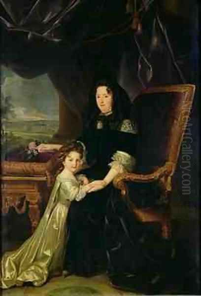 Francoise dAubigne 1635-1719 Marquise of Maintenon and her Niece Francoise dAubigne the Future Duchess of Noailles Oil Painting by Louis Ferdinand (the Younger) Elle