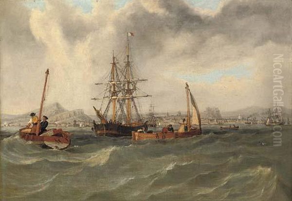 View Of Edinburgh Looking South From The Firth Of Forth, With Shipping In The Foreground Oil Painting by William Frederick Settle