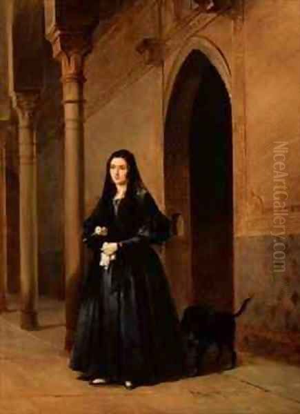 Lady in the Court of the Alhambra Oil Painting by Don Jose Escasena