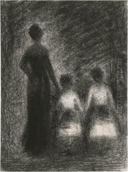 Femme Avec Deux Fillettes Oil Painting by Georges Seurat