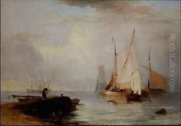 Fishing Scene in the North of England Oil Painting by John Wilson Ewbank