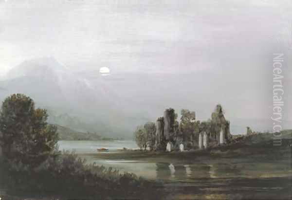 Moonlight, Ross Abbey Oil Painting by John Wilson Ewbank