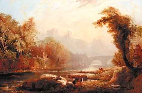 Richmond Castle at dusk Oil Painting by John Wilson Ewbank