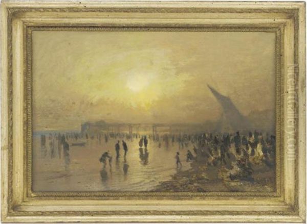 Figures On The Shore, Evening Oil Painting by Arthur Severn