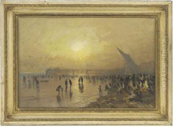 Shore Scene At Evening Oil Painting by Arthur Severn