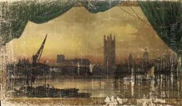 The Palace Of Westminister From The Thames Oil Painting by Arthur Severn