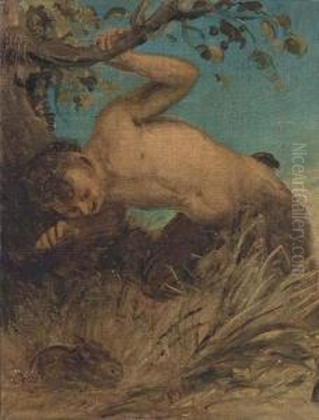 A Satyr Looking At A Rabbit Oil Painting by Joseph Arthur Palliser Severn