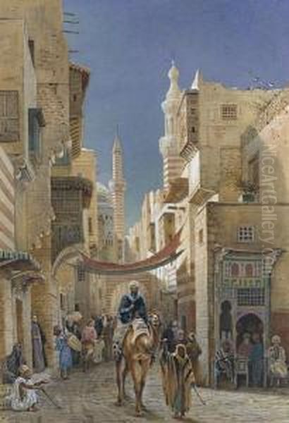 A Cairo Street Oil Painting by Walter Severn