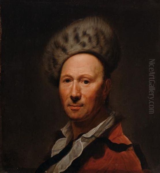 Portrait Of A Man Wearing Afur Hat Oil Painting by Christian Seybold