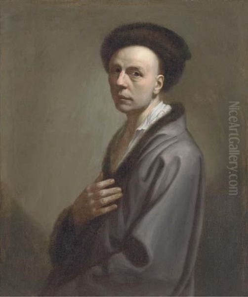 Portrait Of A Gentleman, Three-quarter-length, In A Fur-trimmedcloak And Hat Oil Painting by Christian Seybold