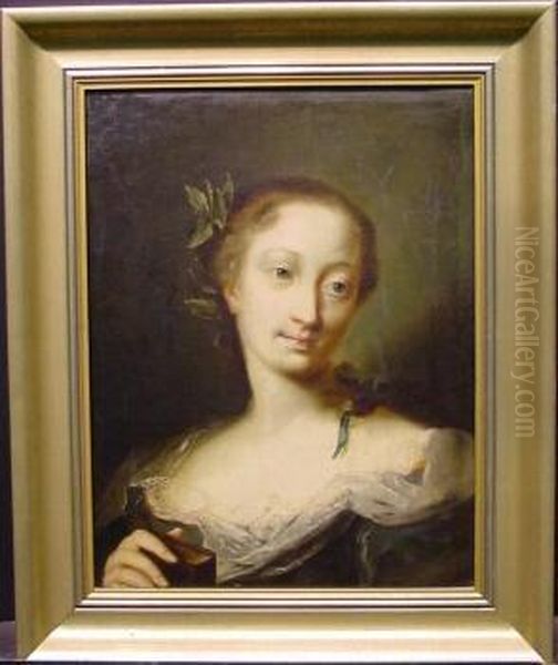 Portrait Of A Woman Holding A Book Oil Painting by Christian Seybold