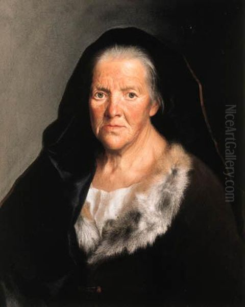 A Study Of An Old Woman, Head 
And Shoulders, Wearing A Fur-linedcoat With White Chemise And Black Veil Oil Painting by Christian Seybold