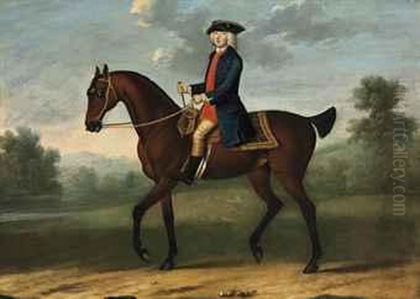 Equestrian Portrait Of A 
Gentleman, Possibly William, 2nd Duke Ofportland (1708-1762), In A 
Landscape Oil Painting by James Seymour