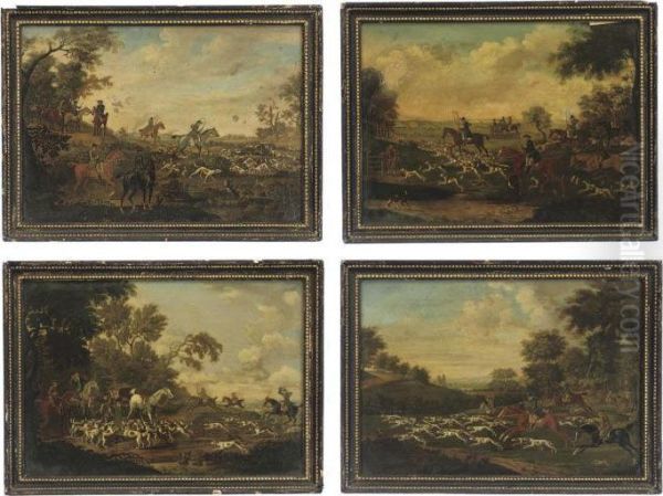 Breaking Cover; On The Scent; 
The Chase; And The Death Threeexamples With Inscribed Labels To The 
Reverse 'bought At Lorddownes Sale Bingley Hall Market Harbro'/sept. 3. 
1924' Oil Painting by James Seymour