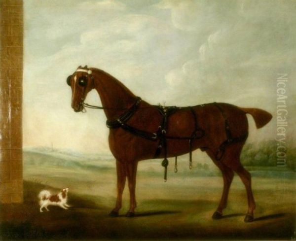 Carriage Horse And Spaniel In A Landscape Oil Painting by James Seymour