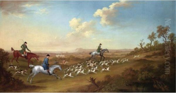 Sir William Jolliffe And His 
Huntsmen Following Hounds Towards A Covert, A Country House Beyond Oil Painting by James Seymour