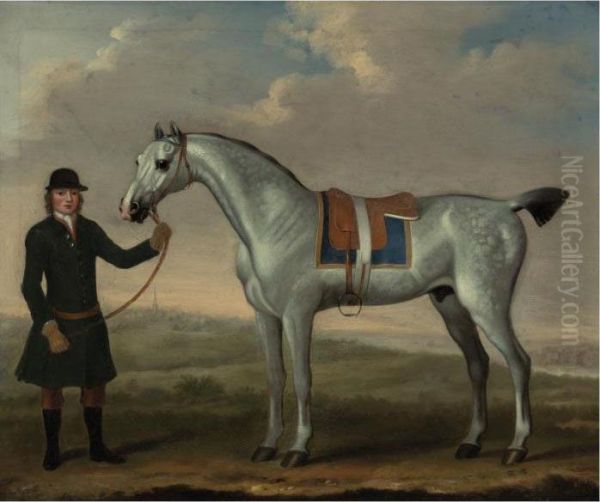 A Dapple Grey With A Groom Oil Painting by James Seymour