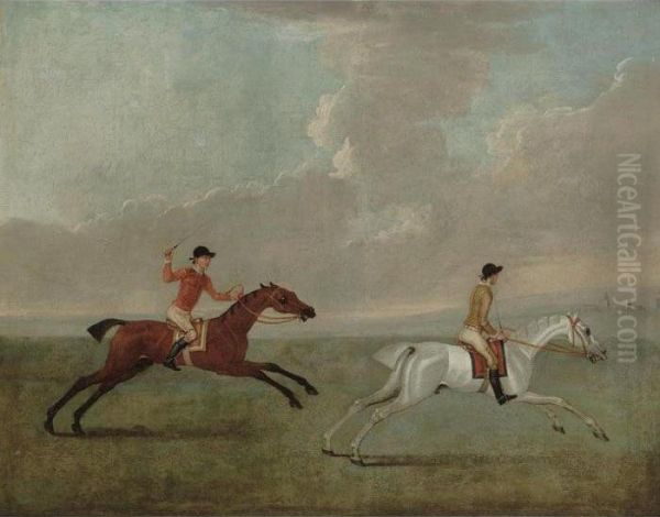 Racing On Newmarket Heath Oil Painting by James Seymour