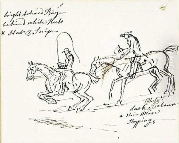 Studies Of Horses And Riders: A Double-sided Drawing Oil Painting by James Seymour