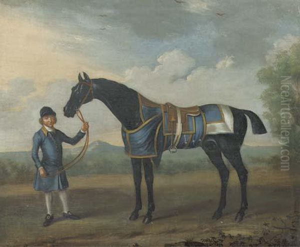 A Black Bay Race Horse And A Groom In A Landscape At The Boltonraces Oil Painting by James Seymour