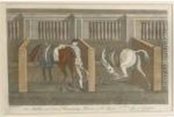 The Stables, And Two Running Horses Of His Grace The Duke Of Grafton Oil Painting by James Seymour