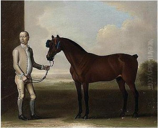 Regulus, A Bay Racehorse Held By A Groom Oil Painting by James Seymour