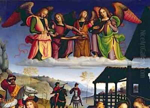 The Adoration of the Magi detail of angel musicians Oil Painting by San Giorgio Eusebio da