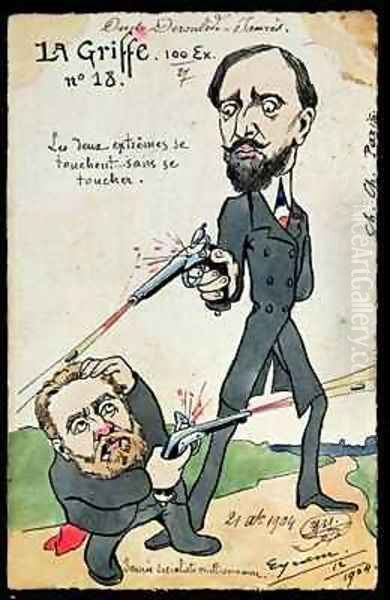 Caricature of a duel between Paul Deroulede 1846-1914 and Jean Jaures 1859-1914 from La Griffe Oil Painting by Eyram