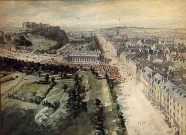 Princes Street Edinburgh Looking West Oil Painting by Joseph Woodfall Ebsworth